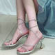 
Niche design summer cross women's strappy silver temperament sandals high heels open toe sexy stiletto heels rhinestones