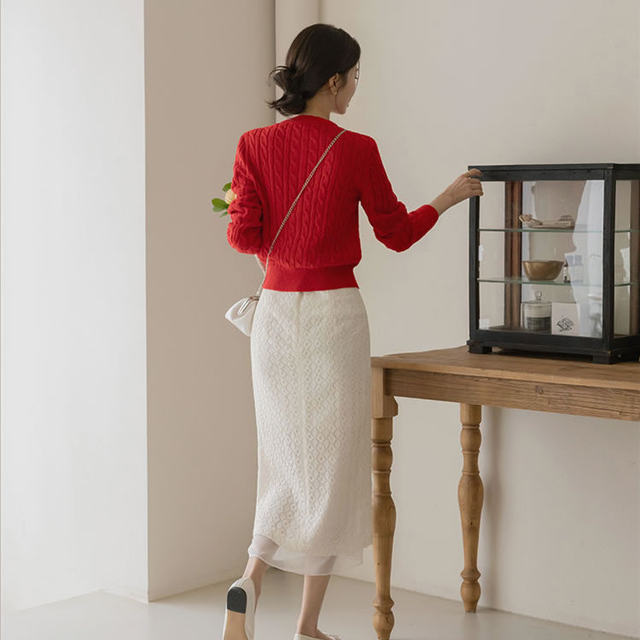 Fashion uprising Korea sweet 2025 spring and summer high luxury lace slit zipper skirt od25031208
