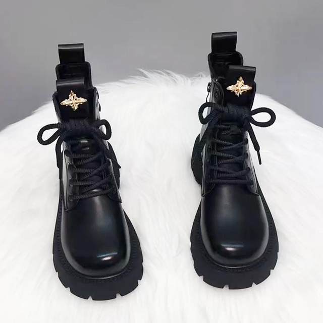 Genuine leather thick-soled Martin boots for women 2025 autumn and winter new style plus velvet to keep warm British style versatile internet celebrity popular short boots