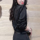 Short jacket for women 2025 spring new high-end printed satin slim black jacket design top
