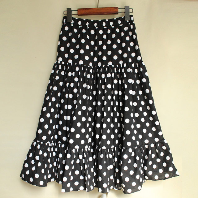 Summer Sweet Princess Drot Polka Dot Long Skirt Puff of Puff pleated cake skirt A -line skirt A -shaped dots half -body skirt