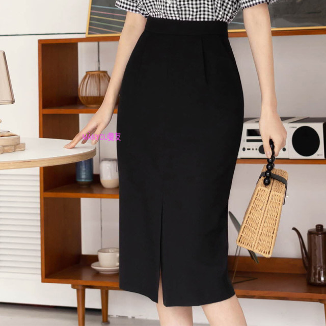 New summer skirt slim slim suit women's skirt double pocket mid-skirt high-waisted professional skirt workwear one-step skirt
