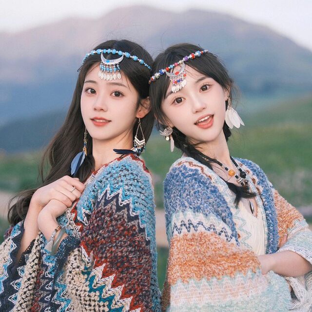 Navy blue ethnic style shawl outside women's clothing Yunnan Xinjiang travel outfit grassland travel outdoor scarf cloak