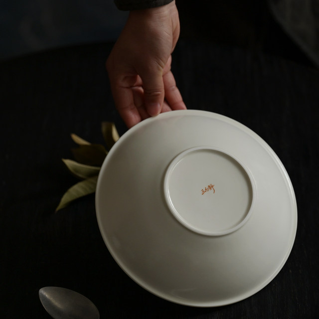Chinese -style ceramic pure white folded edge plate disk dinner plate pure color dish daily practical deep plate dish