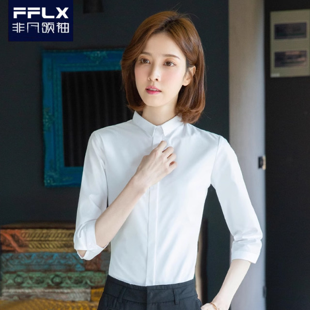 Professional commuting white shirt for women in three-quarter sleeve workwear formal wear business half-sleeved workwear formal wear interview mid-sleeved shirt