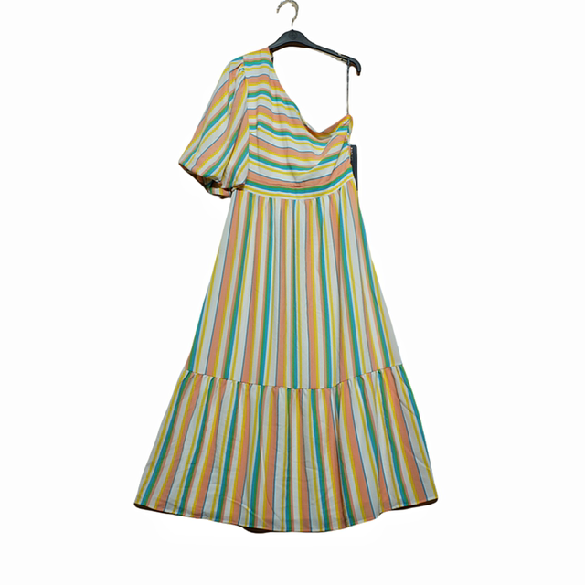 Foreign trade Original Women's Fashion Summer New Seven Color Striped Waist Limited Short -Shop Short -sleeved Long Skirt Women's Dress