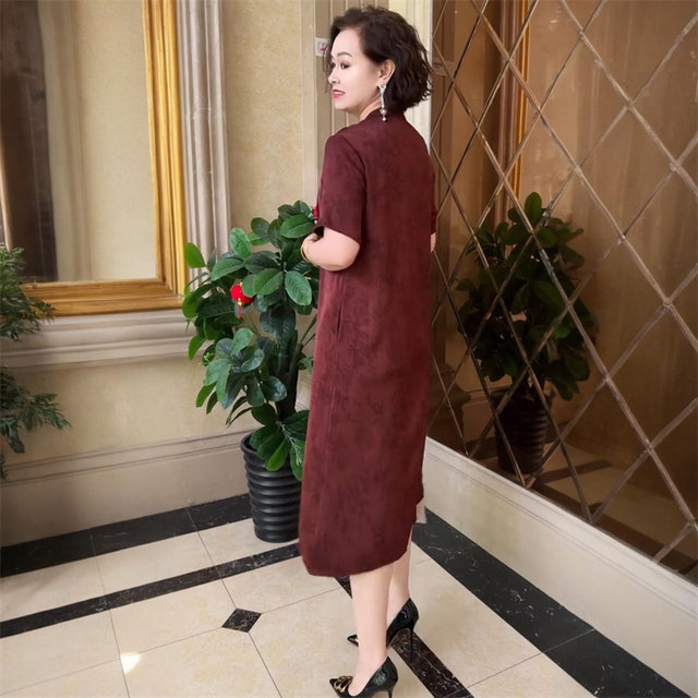 Summer short-sleeved Chinese-style silk satin jacquard dress, fashionable age-reducing mother's dress, Xiangyun gauze western-style long skirt