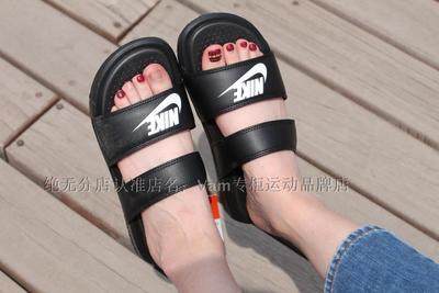 Nike Benassi Slipper Black and White Letter Double Belt Men and
