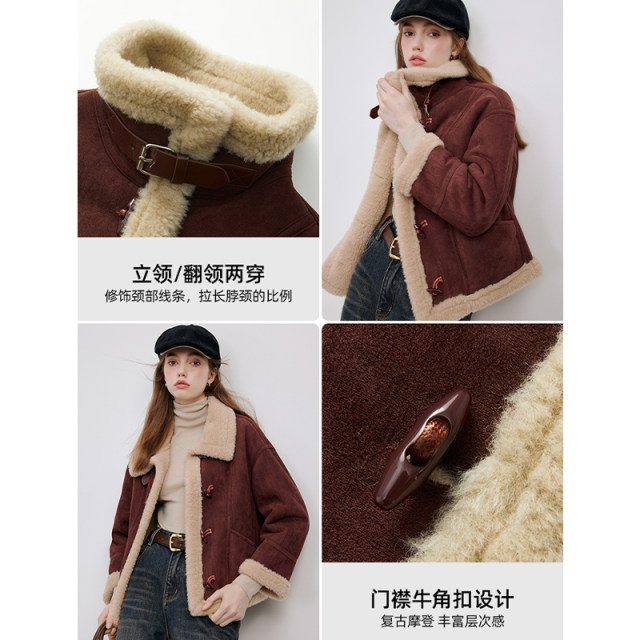 Ankora red lamb wool coat women's kbne autumn and winter new fur integrated thickened warm temperament imitation fur