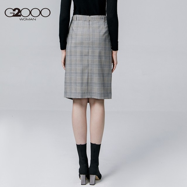 G2000 women's fashionable plaid skirt spring and summer irregular high-waist retro splicing midskirt