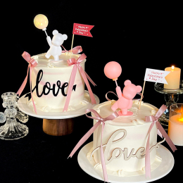 Valentine's Day Cake Ornaments Plug-in Red Ribbon Light Balloon Bear Setup Couple Confession Dress Up