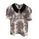Ink printing doll collar puff sleeve chiffon shirt short-sleeved shirt women's summer design niche fashionable shirt top
