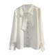 White lace-up bow satin shirt women's long-sleeved spring commuting shirt age-reducing temperament shirt top