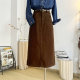 Retro corduroy skirt for women 2024 autumn and winter medium-length high-waist straight skirt for back slit casual temperament skirt