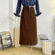 Retro corduroy skirt for women 2024 autumn and winter medium-length high-waist straight skirt for back slit casual temperament skirt