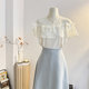 Spliced ​​French round neck short-sleeved shirt for women 2025 summer bow design niche chiffon shirt top