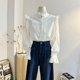 White fungus lace stand-up collar long-sleeved shirt for women 2025 spring design layered shirt sweet temperament top