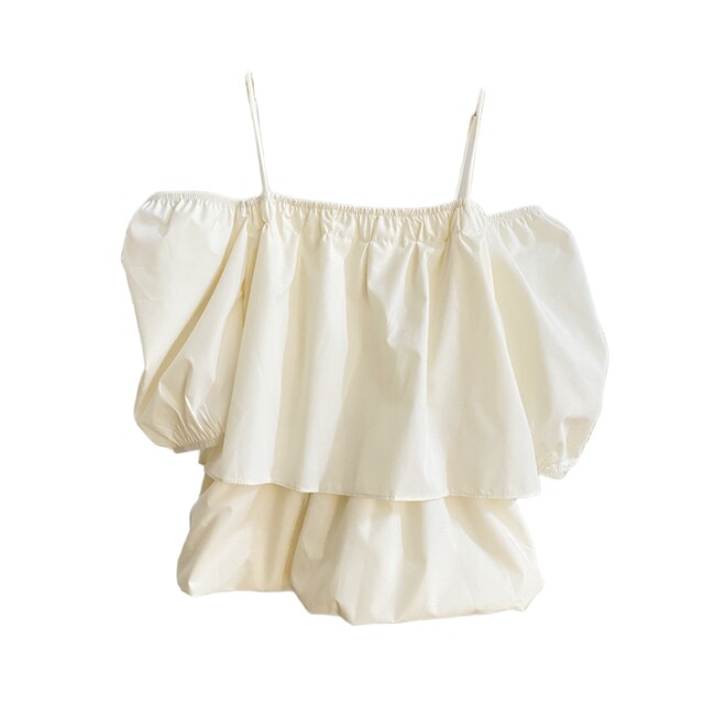 An off -the -shoulder suspender word collar bubble sleeve shirt female summer design sense short folds, waist, waist collar doll shirt top