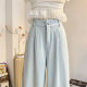 Light blue striped jeans texture straight-leg casual pants for women in spring and summer loose high waist narrow wide-leg floor pants