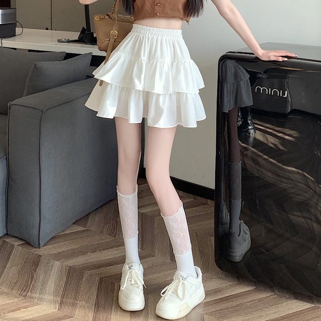 Cake skirt chiffon white short skirt women's summer new ballet style small skirt princess puffy skirt pants skirt
