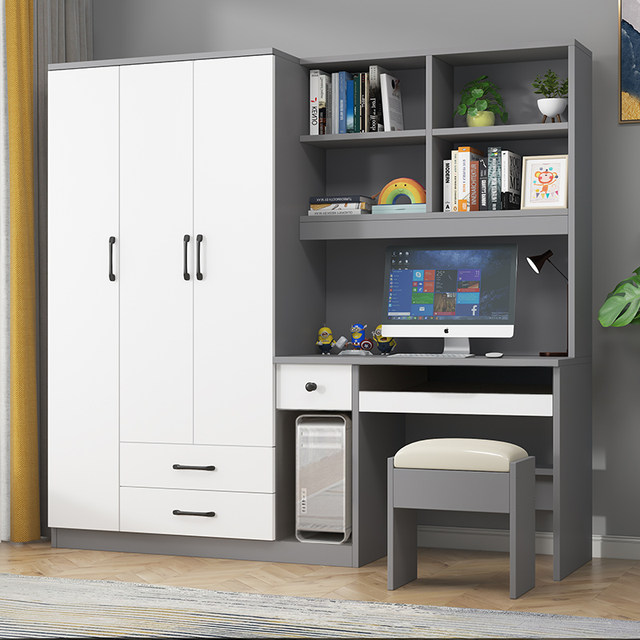 Computer desk with wardrobe simple desktop bedroom combination bookshelf student writing desk one-piece desk cabinet children