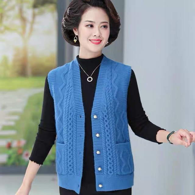 Middle-aged and elderly women's vest sweater jacket for women 50-60 years old mother autumn vest large size knitted cardigan wear