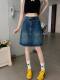 Large size retro high waist A-line denim skirt for women in summer new style fat girl high waist belly-covering and slimming midi skirt