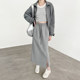 Gray skirt for women 2025 new spring and autumn high waist A-line hip midi skirt tensile straight slit sweat skirt