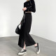 Black skirt for women in spring and autumn 2025 new style slimming hips and hips covering one-step long skirt with slit straight long sweat skirt