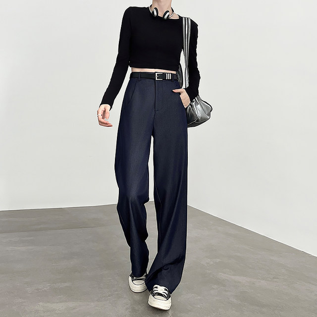 High-end wide-leg jeans for women 2025 new spring and autumn high waist draping slimming loose casual narrow version straight pants