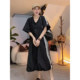 Extra large size 300Jin [Jin equals 0.5 kg] Fashionable casual loose dress for women in summer lazy style V-neck short-sleeved T-shirt mid-length skirt trendy
