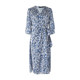 Manhaf brand women's 25-quarter sleeve printed dress V-neck waist-hugging temperament elegant mid-length skirt tea break skirt
