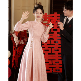 Pink cheongsam toast Bride pregnant woman Chinese wedding dress bridesmaid dress big fatmm autumn and winter