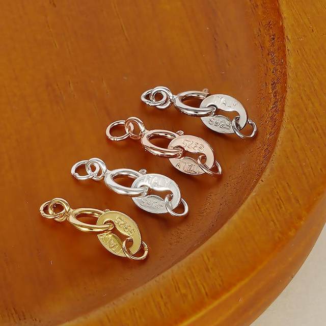 S925 sterling silver button DIY bracelet necklace buckle connection buckle strap print spring buckle head accessories beaded material bag