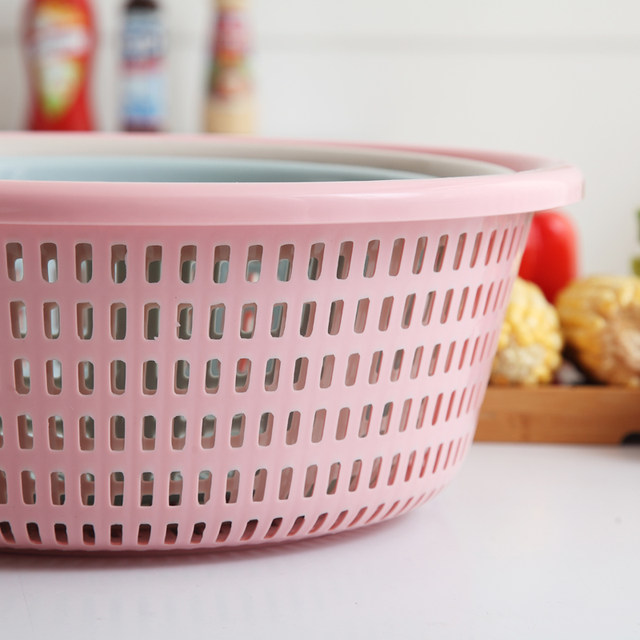 Five-piece plastic drain basket kitchen thickened extra-large vegetable basket vegetable basket fruit basin round melon and fruit basket