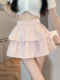Pink puff cake short skirt Female summer high waist thin A -line ruffled umbrella skirt small pleated skirt