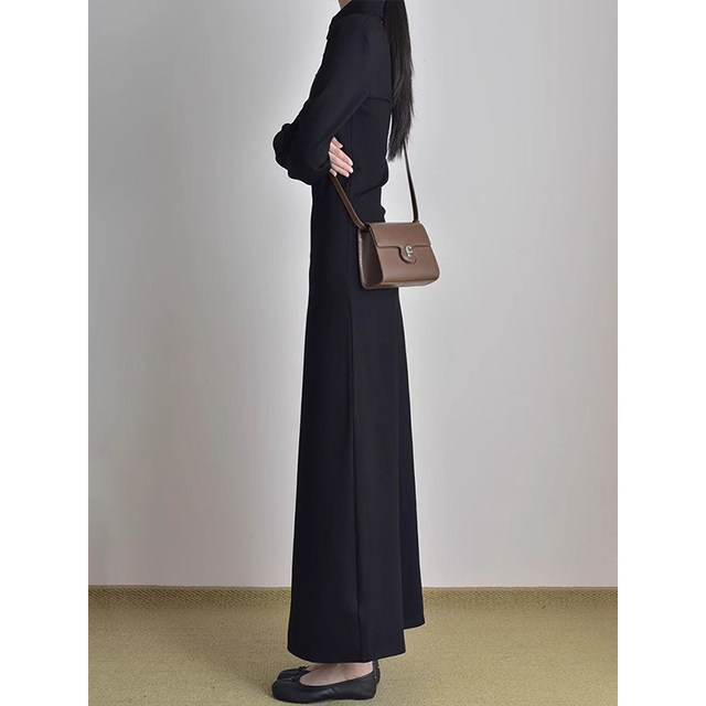 High-end small black long-sleeved dress for women 2025 new Korean dress with long skirt late autumn early winter