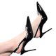 Black new chain rhinestone high heels women's stiletto pointed toe temperament French single shoes one-word strap toe sandals banquet