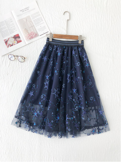 2024 spring new heavy industry mid-skirt gauze skirt mesh skirt skirt women half-body A-line gauze skirt women high waist look slim