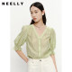 NEELLY Nali Shopping Mall same temperament v-neck shirt for women puff sleeves sweet and light five-point sleeve top summer
