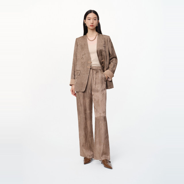 NEELLY Nali Shopping Mall same spring new dark pattern print new Chinese V-neck design loose jacket for women
