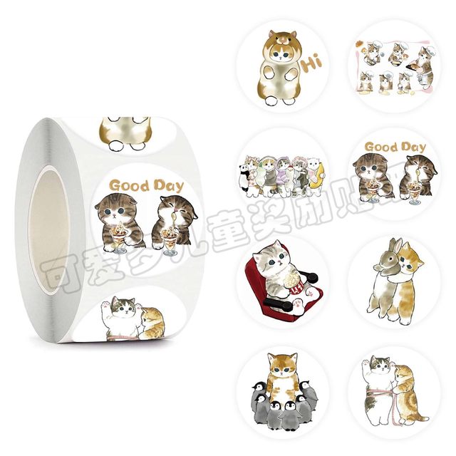 Children's cartoon reward stickers cute shark cat toy pocket decoration material round stickers 2.5cm