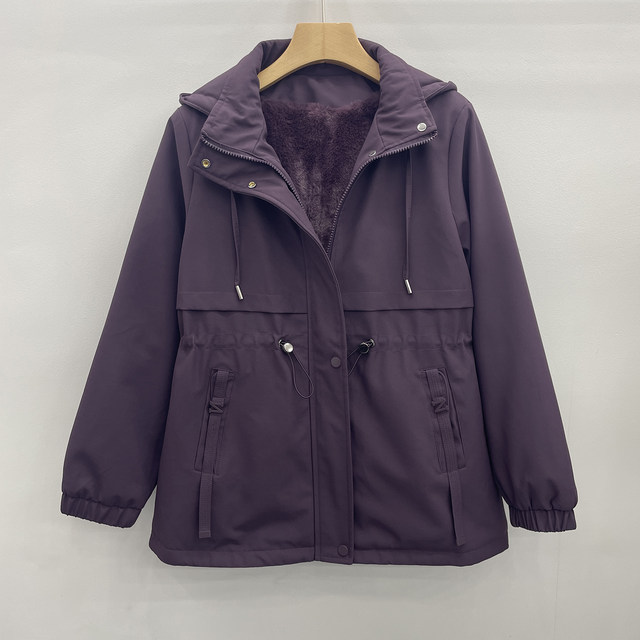 Velvet thickened pie overcoming casual windbreaker jacket 2025 winter middle-aged and elderly medium-length mother's cotton-padded jacket