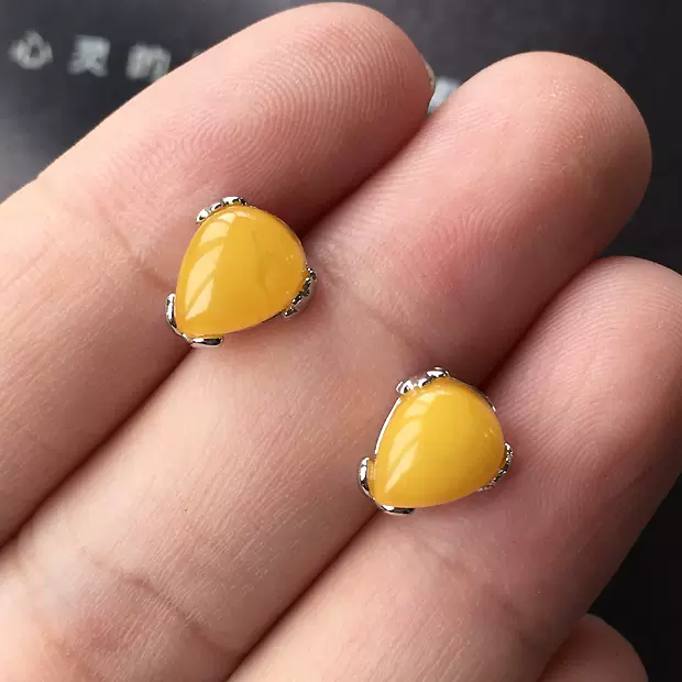 精巧可爱优雅水滴波兰纯银天然琥珀蜜蜡血珀花珀耳