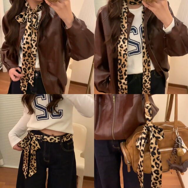 
Leopard print scarf women's new American retro leopard print neck strap millennium hot girl style thin silk scarf decorative scarf