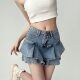 Sunshine girl anti-exposure double-layer hot girl denim skirt large size high waist a-line cake ruffled miniskirt