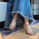 2025 summer new fashion sandals for women, thick heel, silver square toe, open toe, rhinestone temperament, gentle sandals
