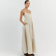 posed French square collar black white cotton linen suspender dress for women's temperament beach slim vacation long skirt