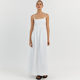 posed French square collar black white cotton linen suspender dress for women's temperament beach slim vacation long skirt