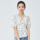 D.SIGN sweet printed puff sleeve V-neck shirt for women's summer 2025 new short sleeve short trouser top